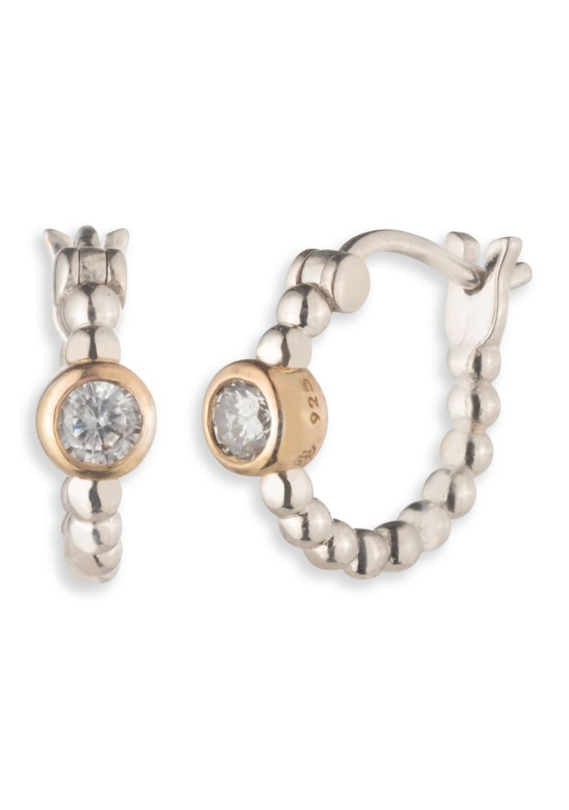 Two Tones Crystal 12 MM CZ Hoop Earrings