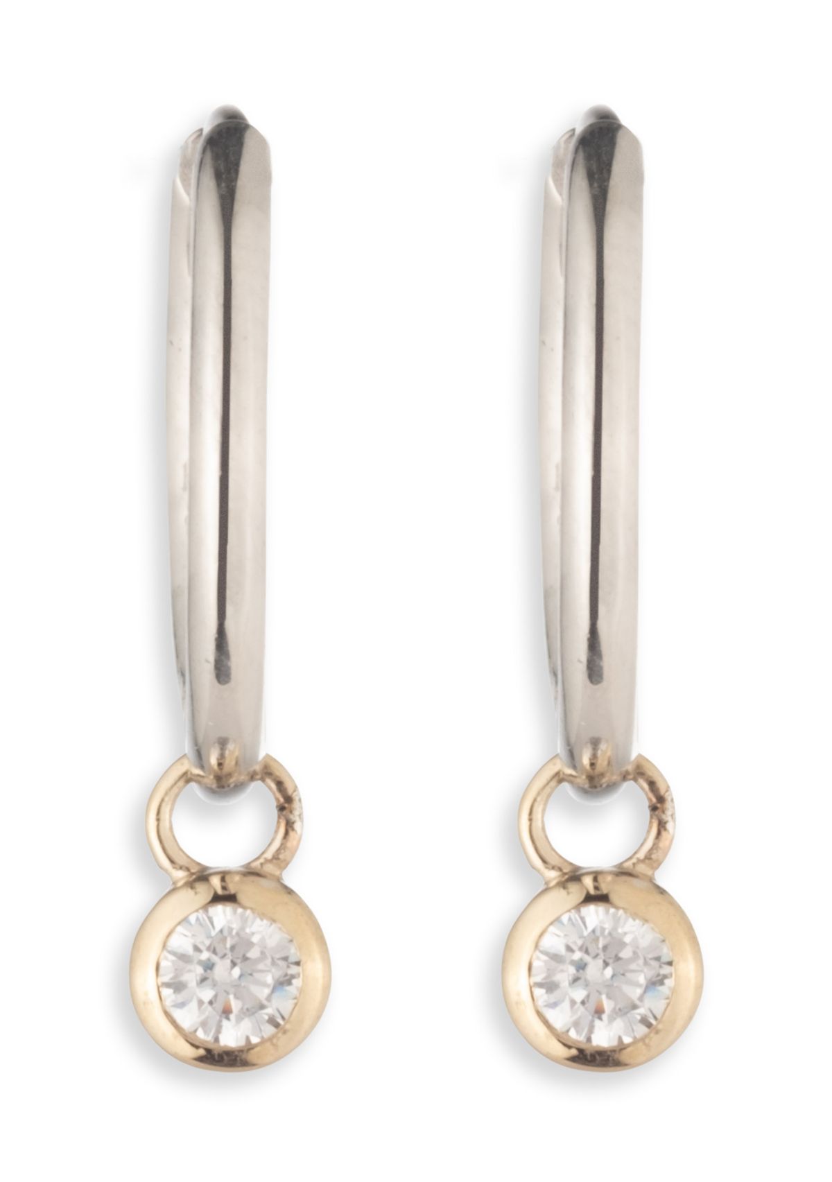 Two Tone Crystal 14 Millimeter Cubic Zirconia Drop Hoop Earrings