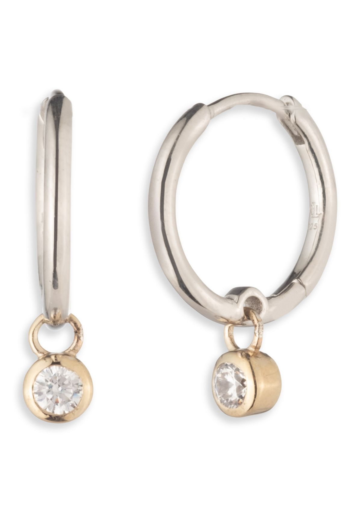 Two Tone Crystal 14 Millimeter Cubic Zirconia Drop Hoop Earrings