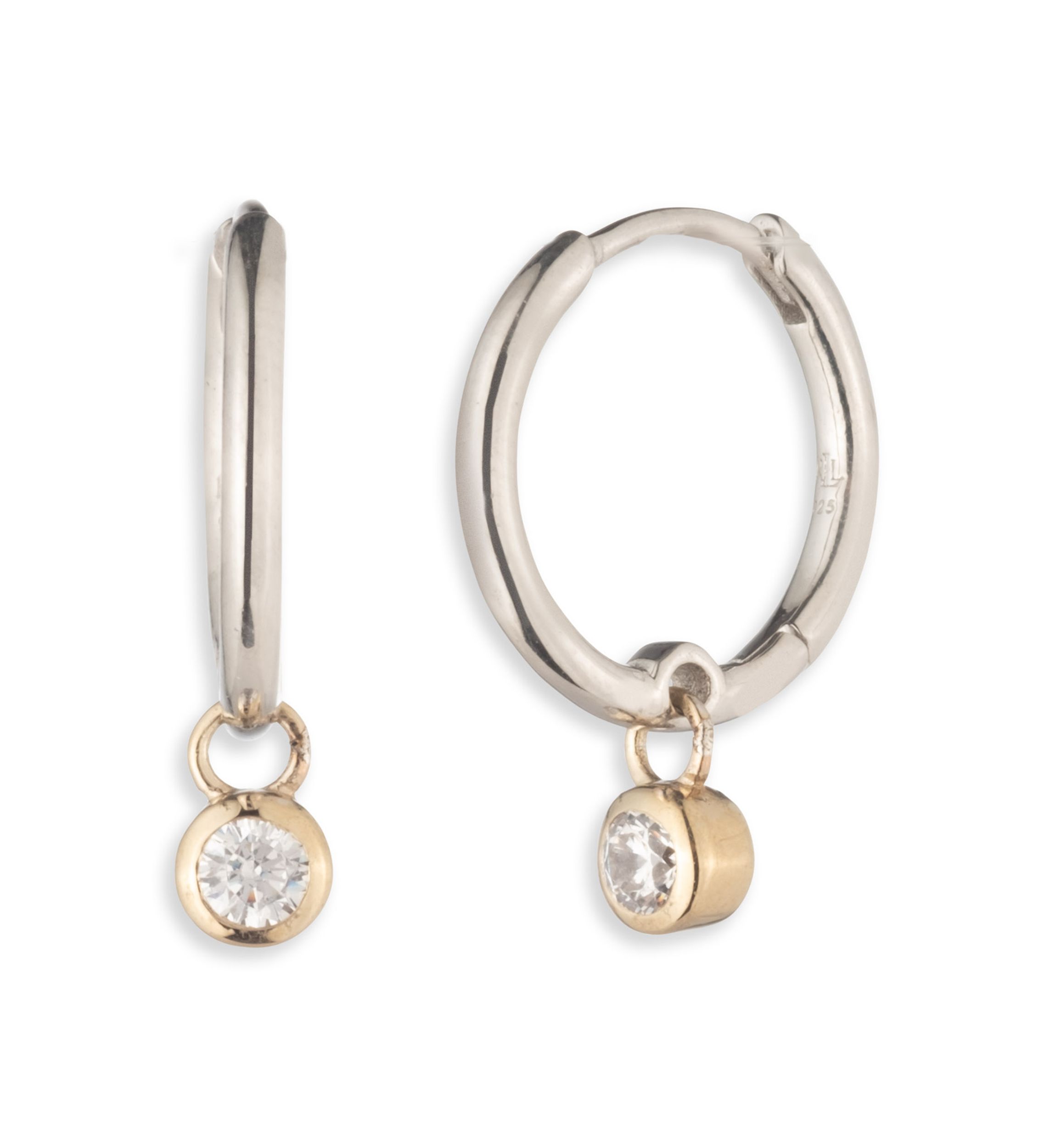 Two Tone Crystal 14 Millimeter Cubic Zirconia Drop Hoop Earrings