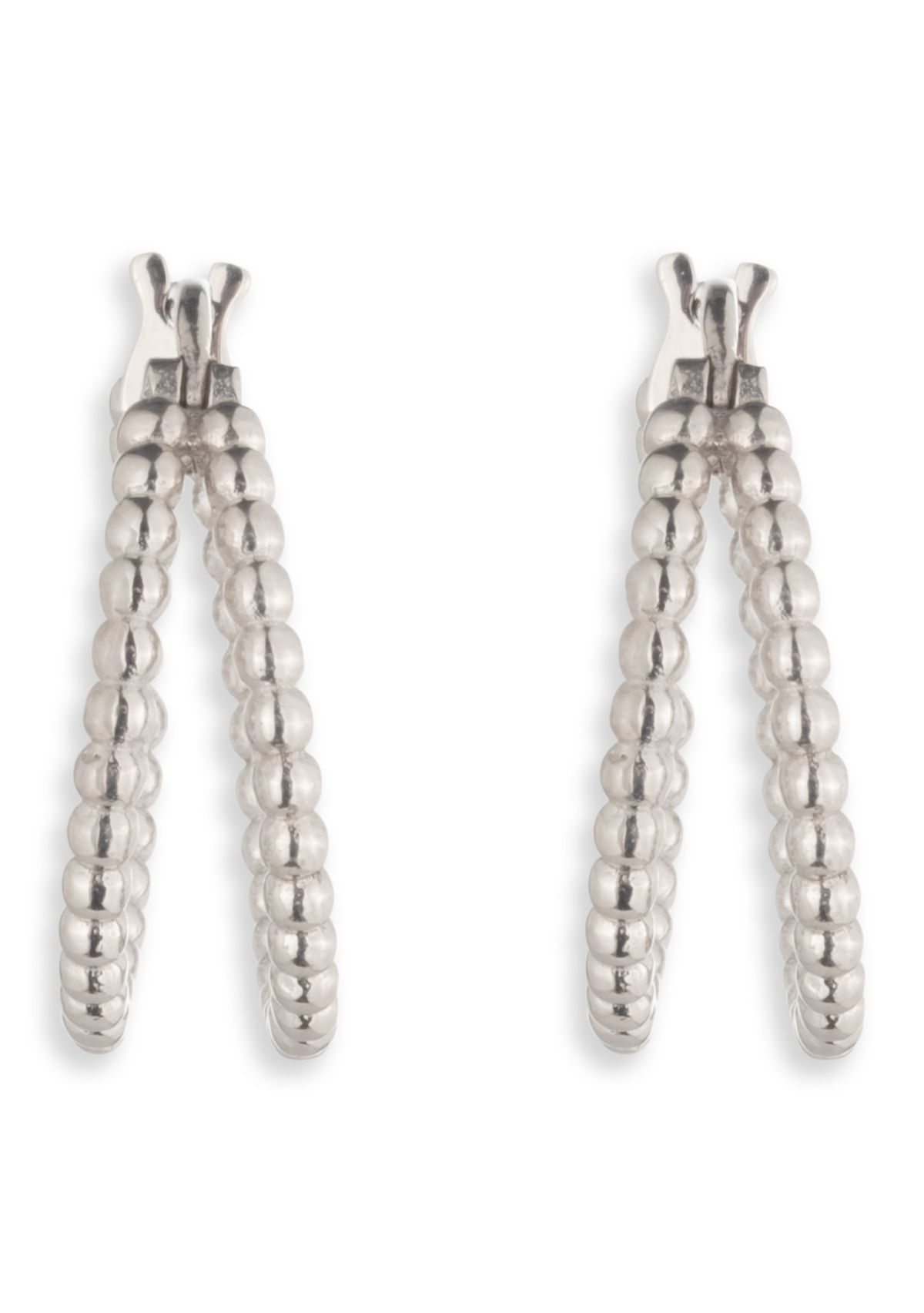 Rhodium 20MM Beaded Split Hoop Earrings
