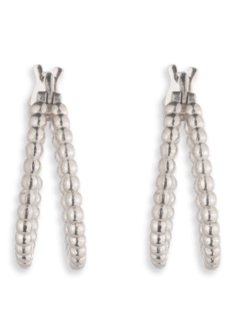 Rhodium 20MM Beaded Split Hoop Earrings