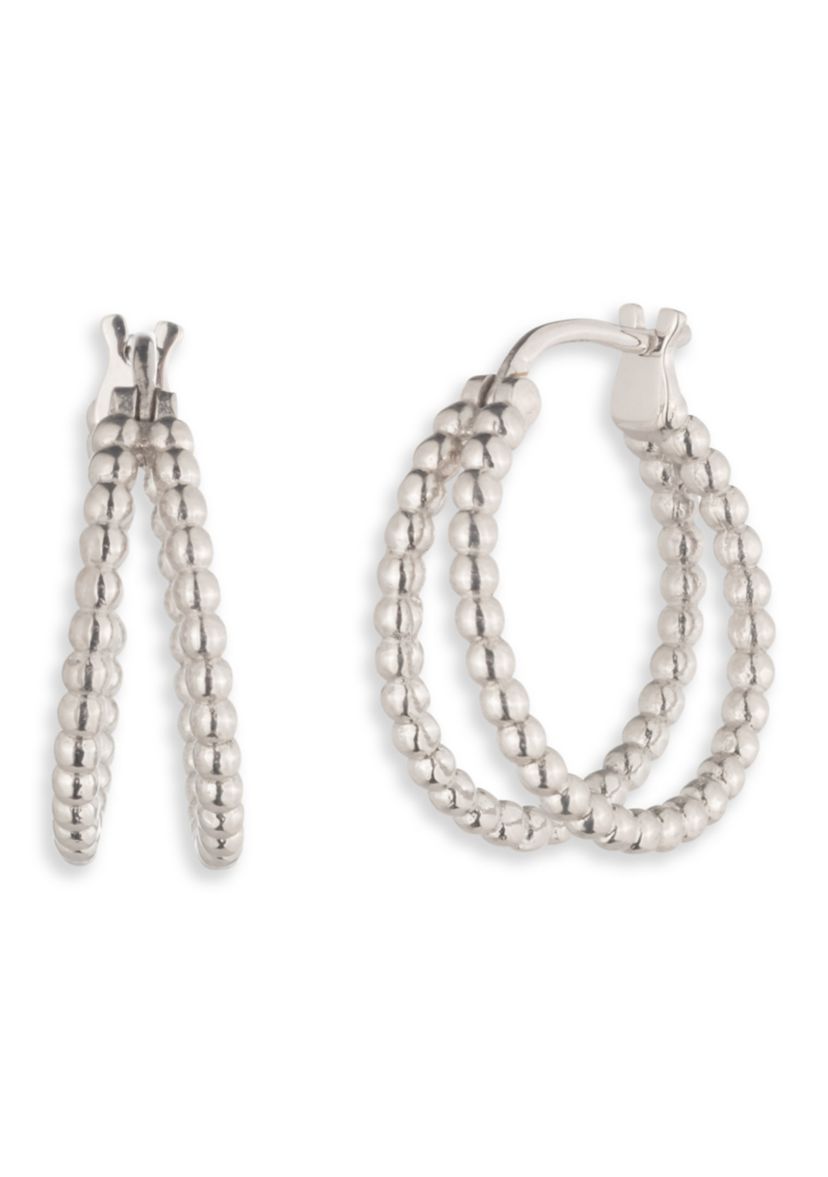 Rhodium 20MM Beaded Split Hoop Earrings