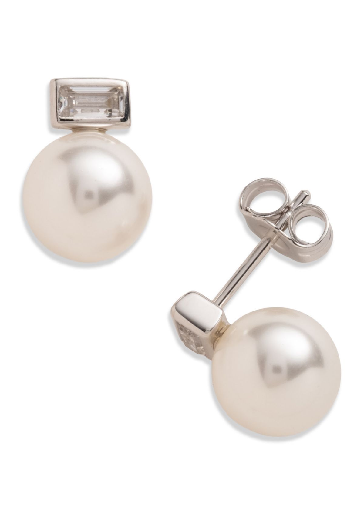  White Pearl CZ Stud Earrings