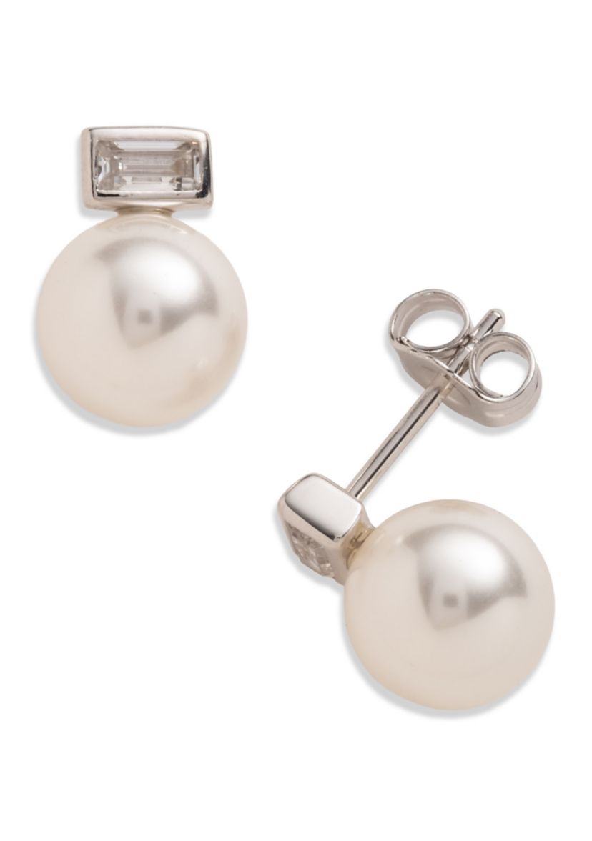  White Pearl CZ Stud Earrings