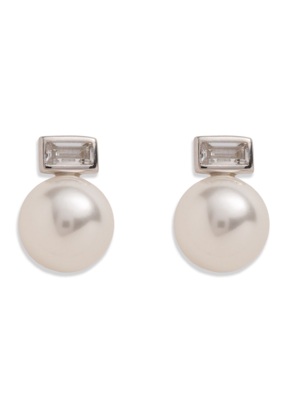  White Pearl CZ Stud Earrings