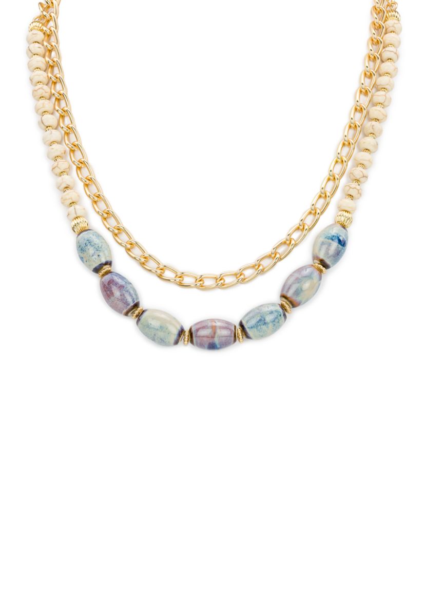 Teal and White Short Necklace
