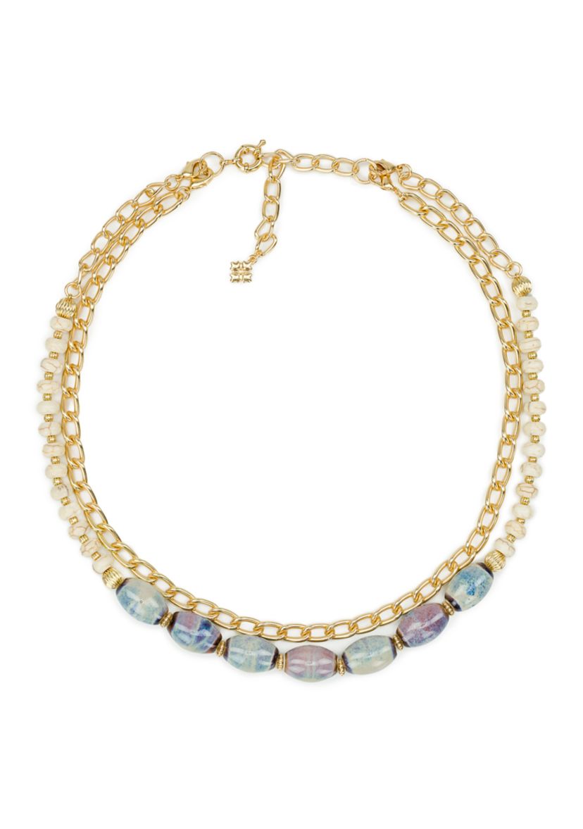 Teal and White Short Necklace