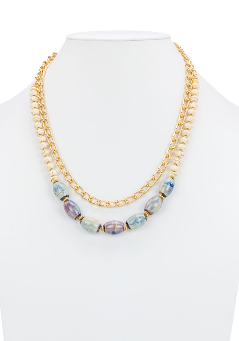 Teal and White Short Necklace