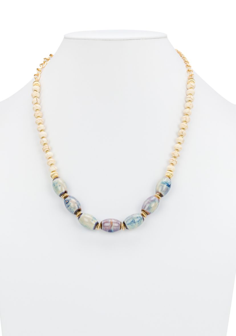 Teal and White Short Necklace