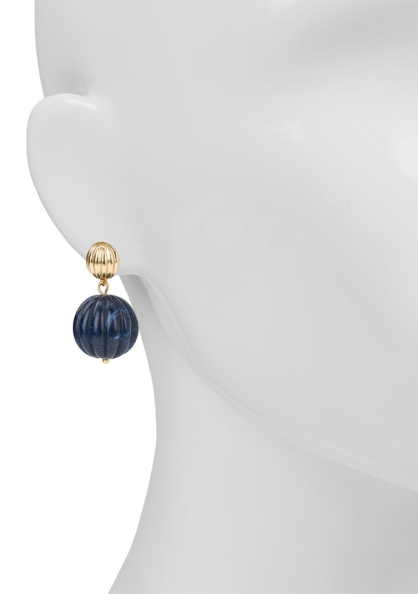 Blue Bead Drop Post Earrings