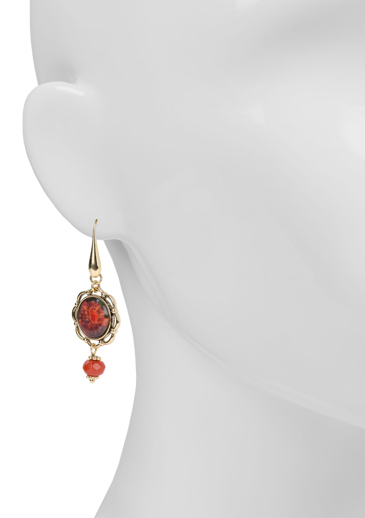 Red Flower Wire Drop Earrings