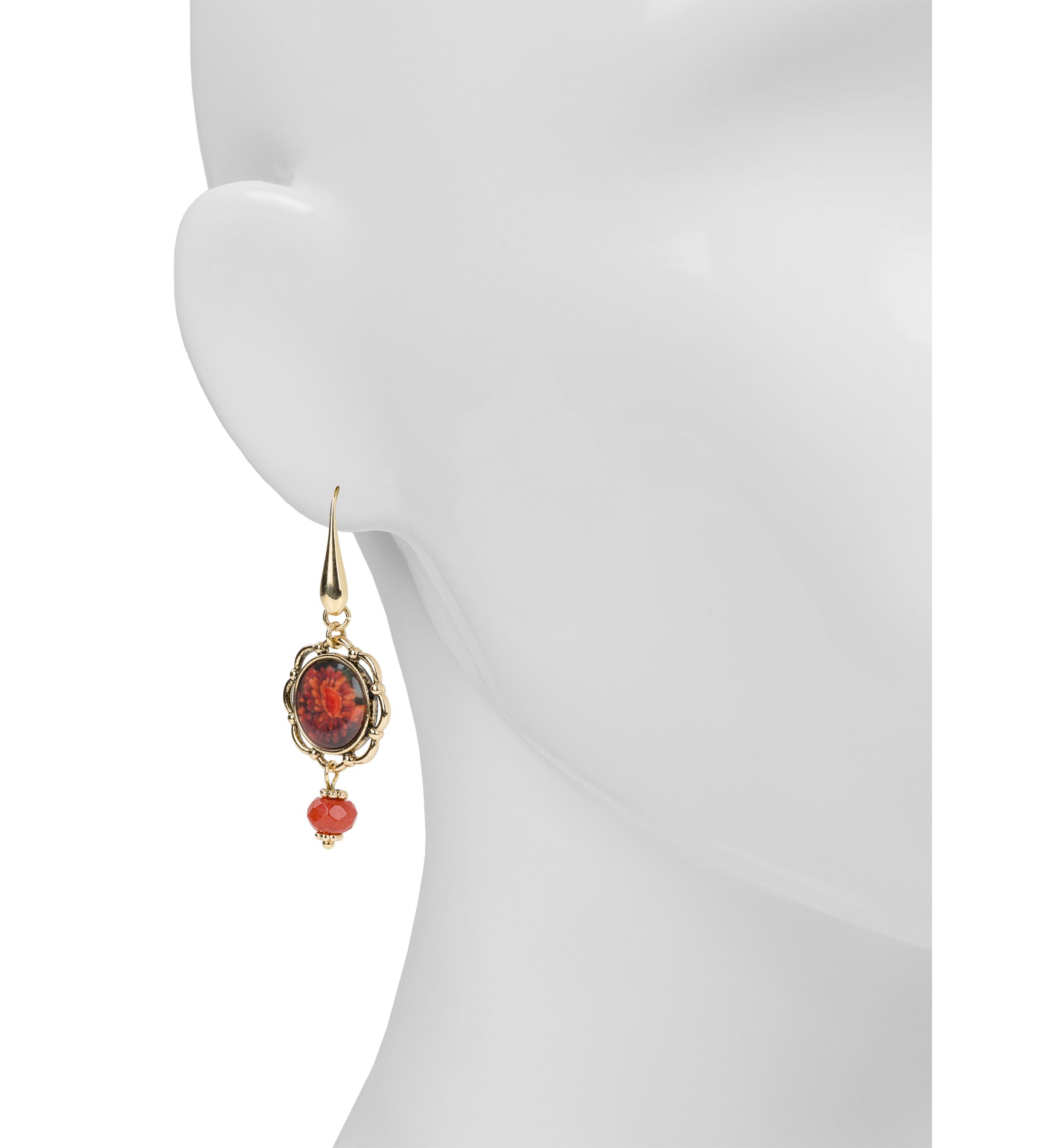 Red Flower Wire Drop Earrings