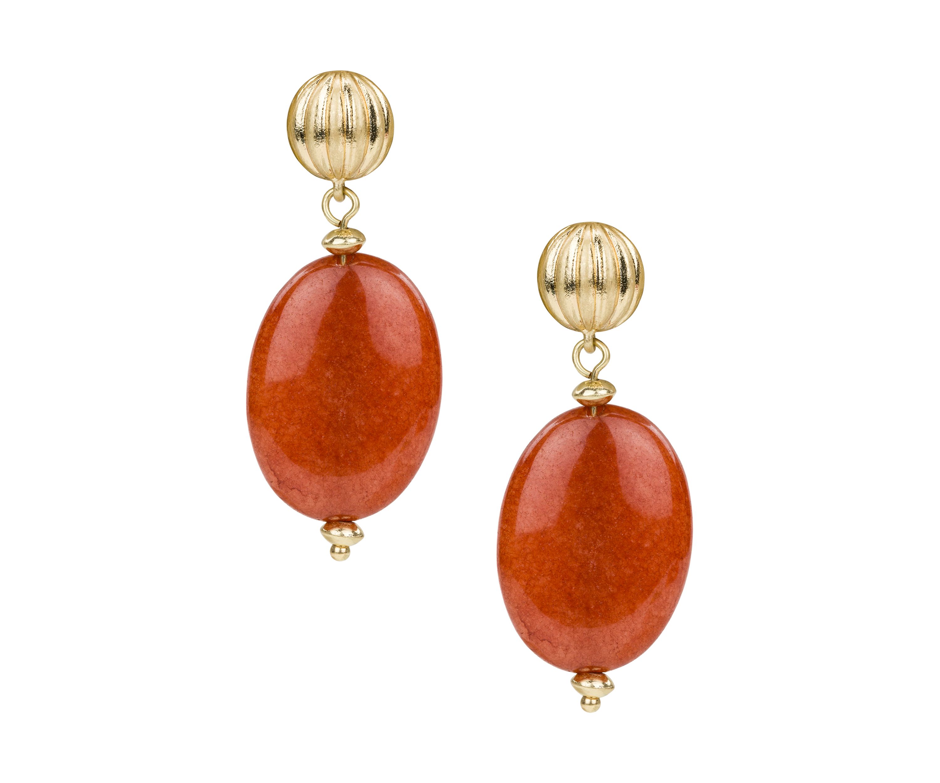Orange Oval Gold Tone Drop Earrings