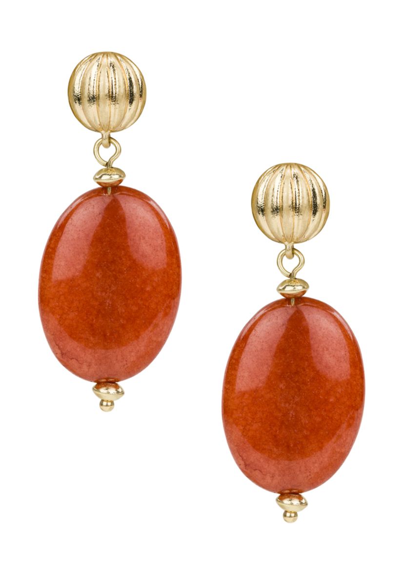 Orange Oval Gold Tone Drop Earrings
