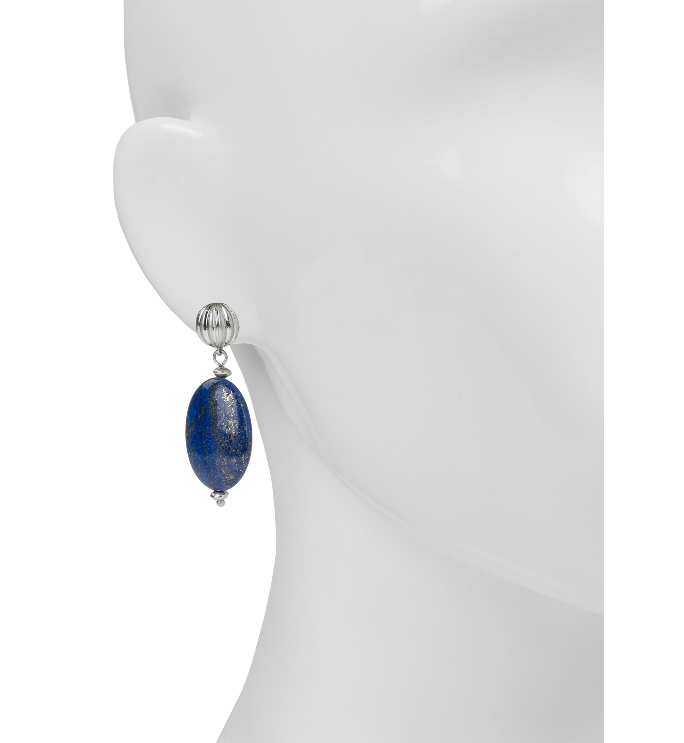 Blue Worn Rhodium Oval Drop Post Earrings