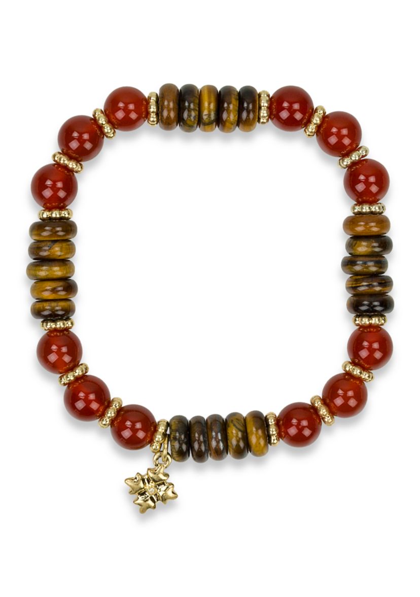 Multi Beaded Stretch Gold Tone Bracelet