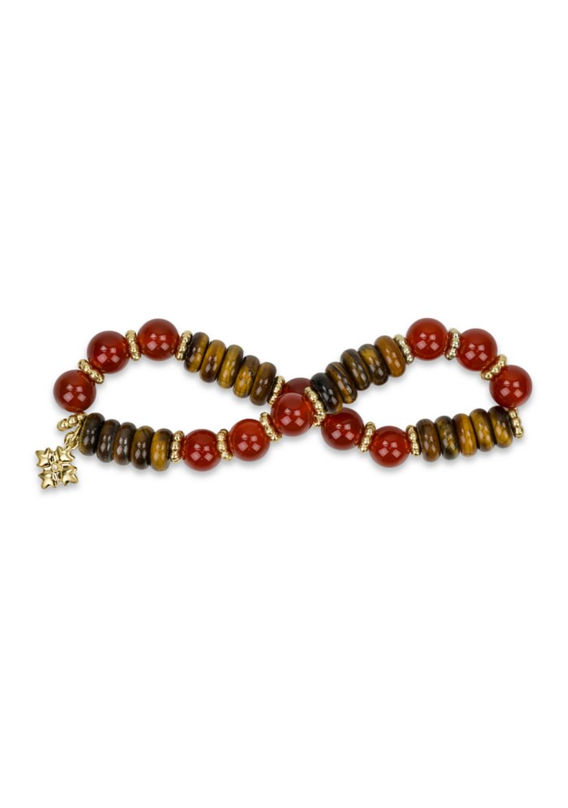 Multi Beaded Stretch Gold Tone Bracelet
