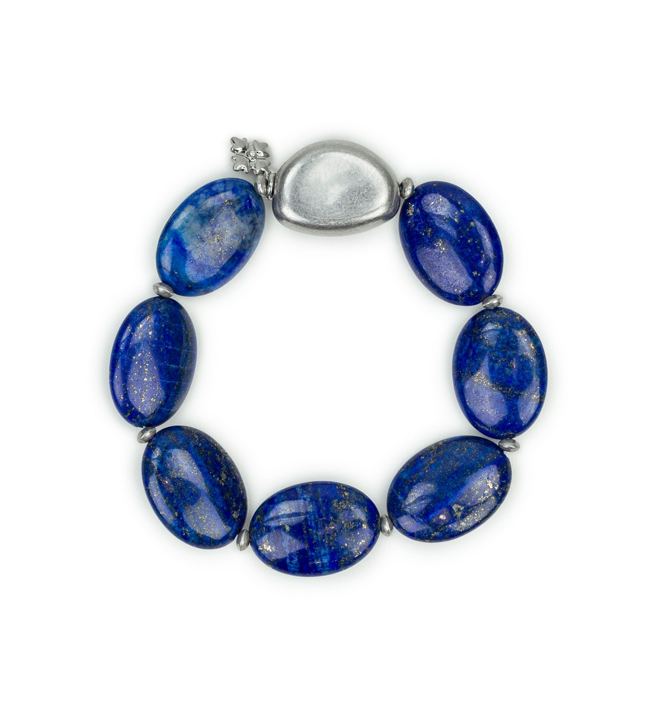 Blue Beaded Worn Rhodium Stretch Bracelet 