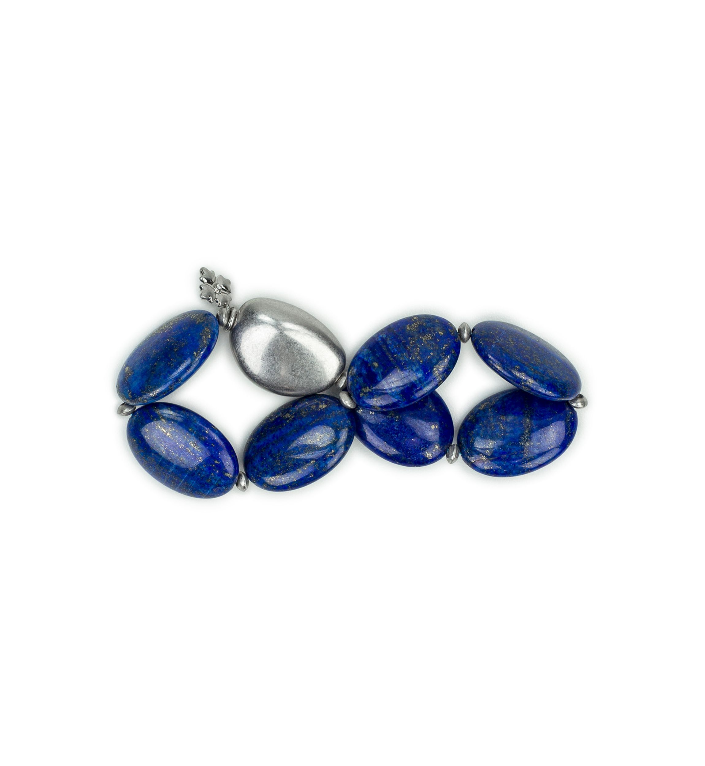 Blue Beaded Worn Rhodium Stretch Bracelet 