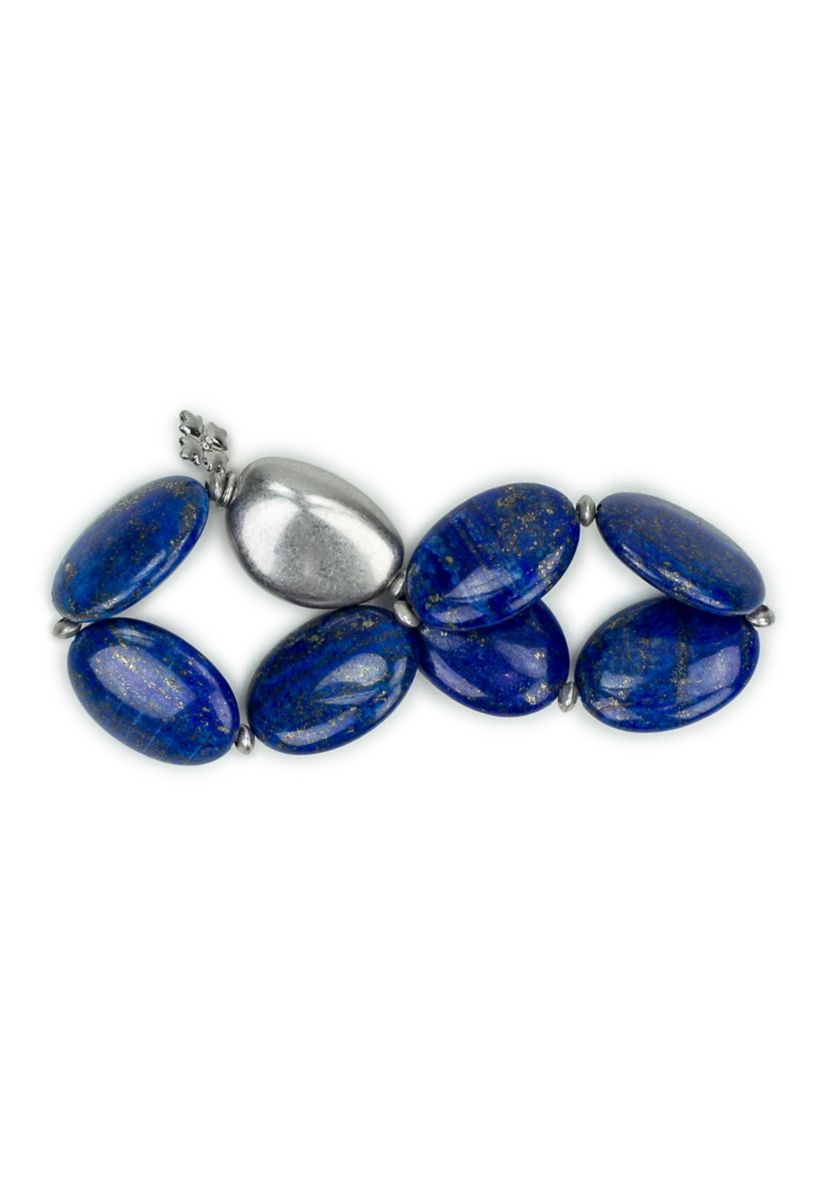 Blue Beaded Worn Rhodium Stretch Bracelet 