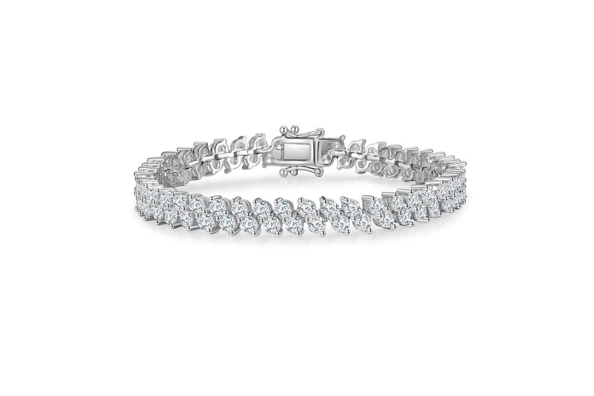 Lab Created Sterling Silver with Cubic Zirconia Icicle Cluster Double Row Tennis Bracelet