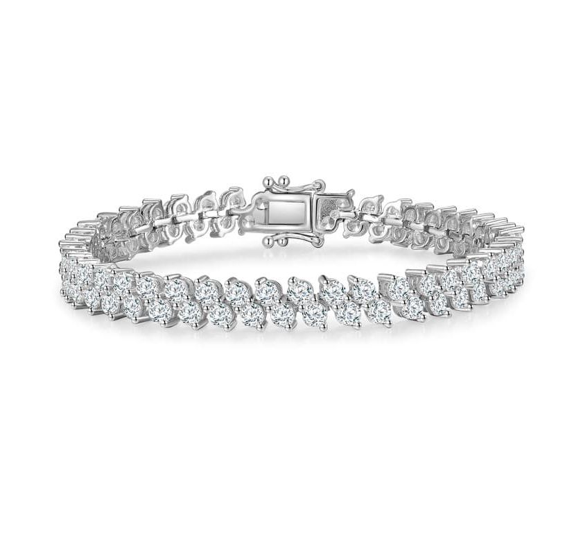 Lab Created Sterling Silver with Cubic Zirconia Icicle Cluster Double Row Tennis Bracelet