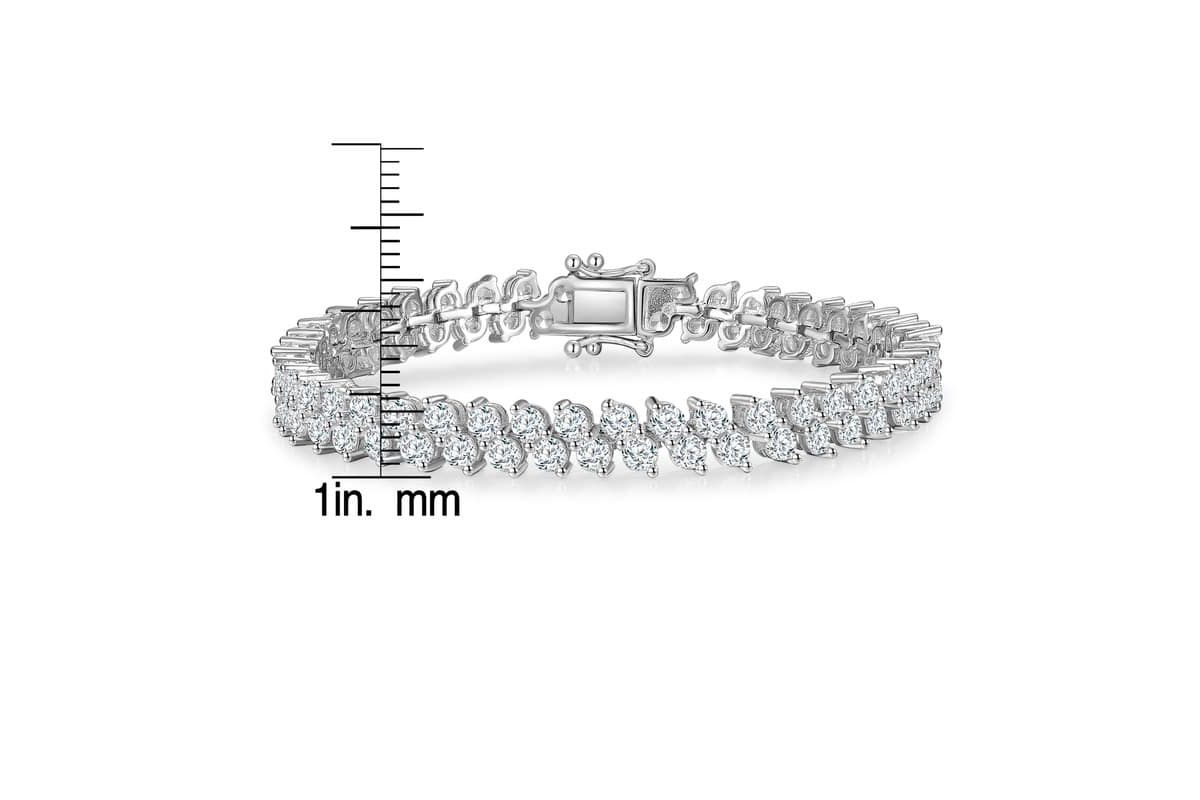 Lab Created Sterling Silver with Cubic Zirconia Icicle Cluster Double Row Tennis Bracelet