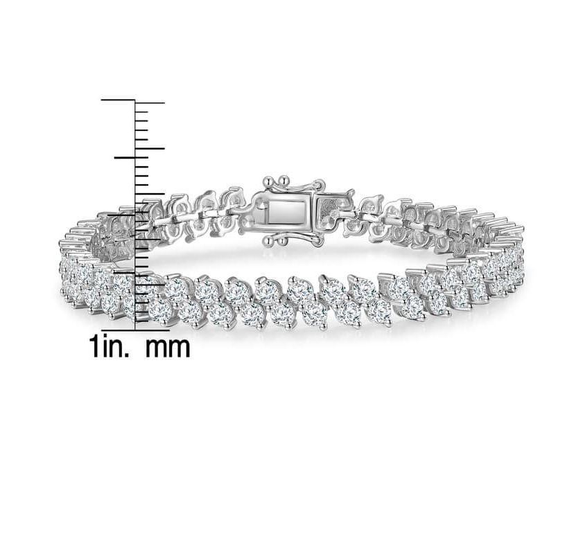 Lab Created Sterling Silver with Cubic Zirconia Icicle Cluster Double Row Tennis Bracelet