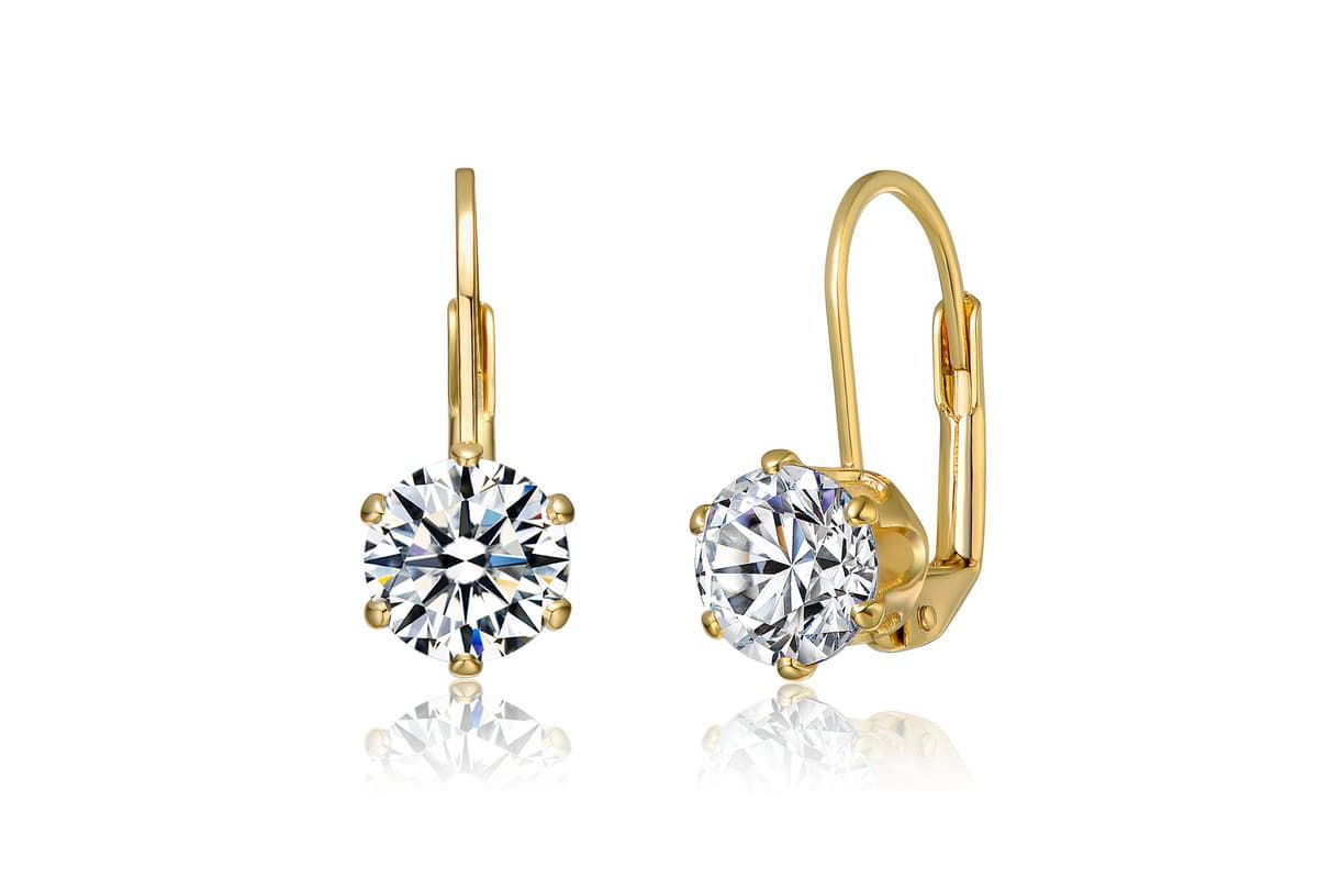 Lab Created White Cubic Zirconia Solitaire Classic Leverback Earrings