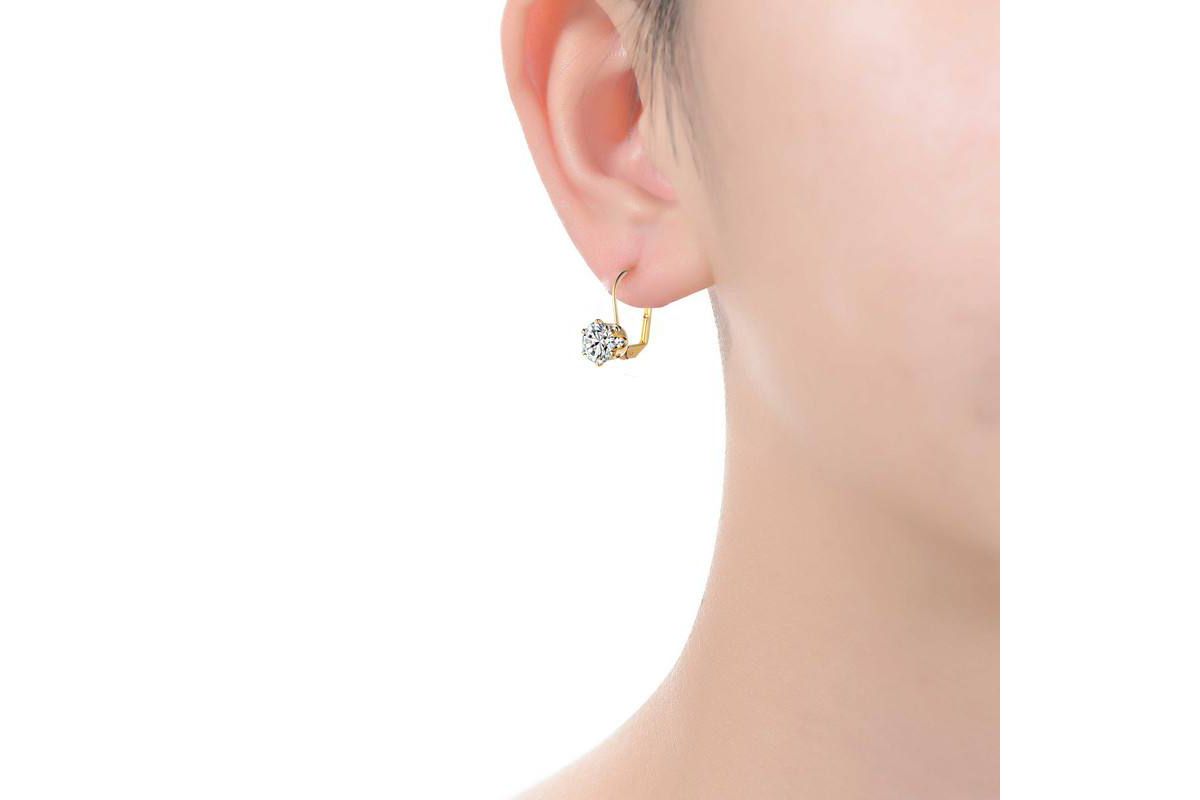 Lab Created White Cubic Zirconia Solitaire Classic Leverback Earrings