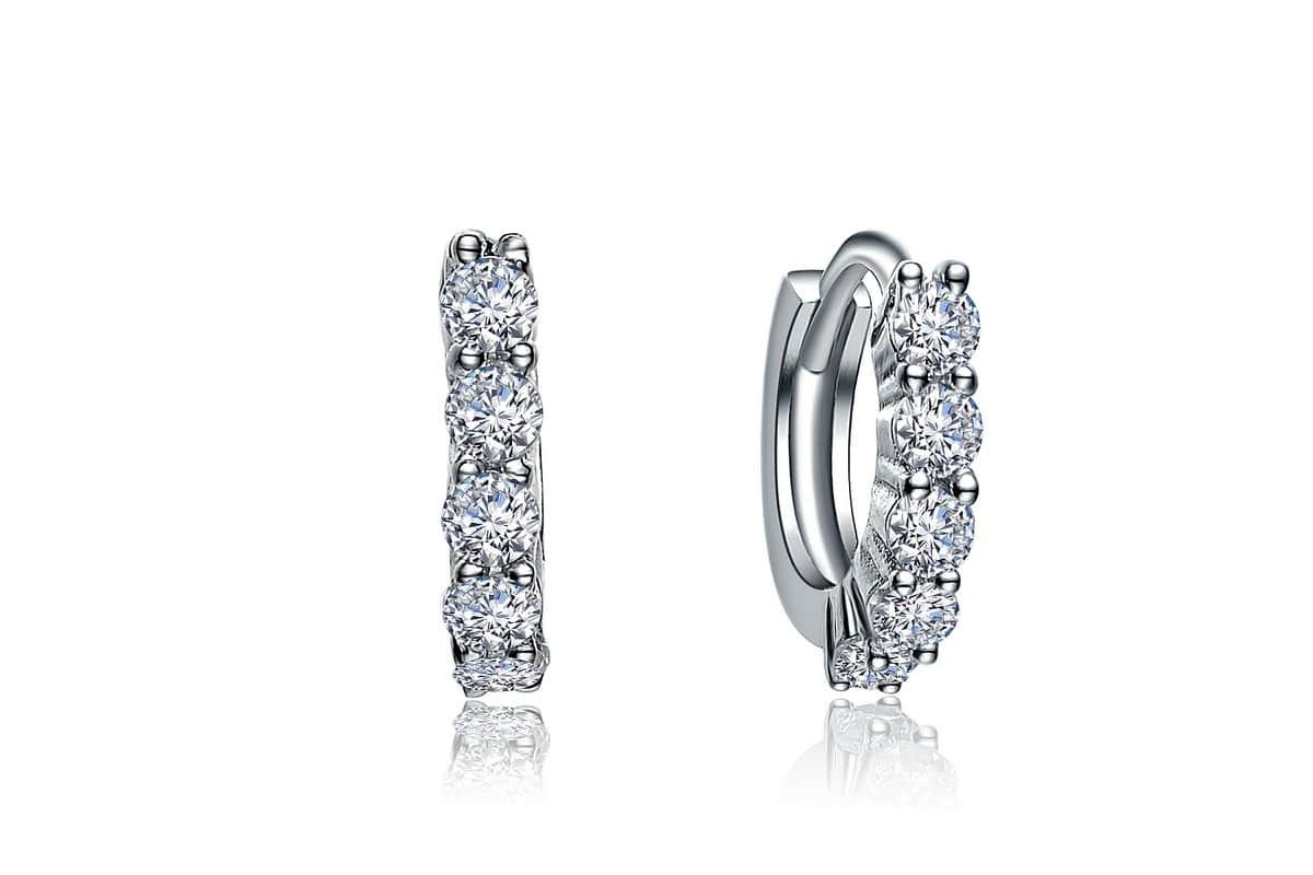 Lab Created Elegant ExtMini Huggie Hoop Earrings with White Gold-Plated Cubic Zirconia