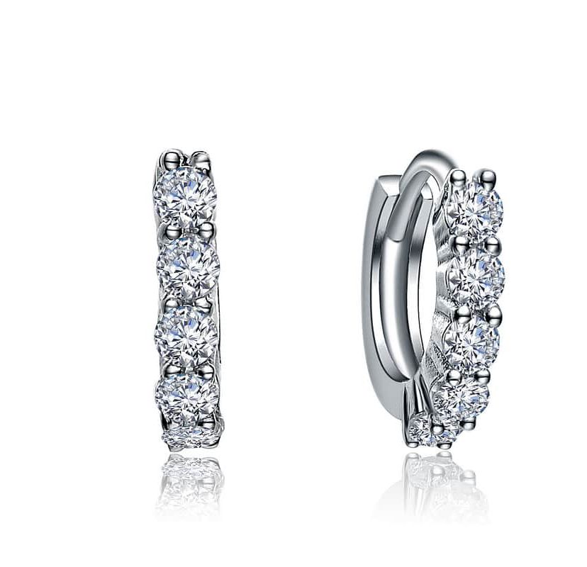Lab Created Elegant ExtMini Huggie Hoop Earrings with White Gold-Plated Cubic Zirconia