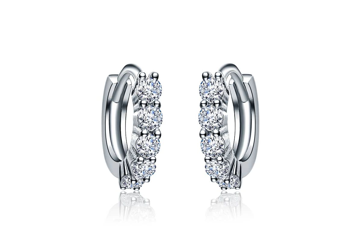 Lab Created Elegant ExtMini Huggie Hoop Earrings with White Gold-Plated Cubic Zirconia