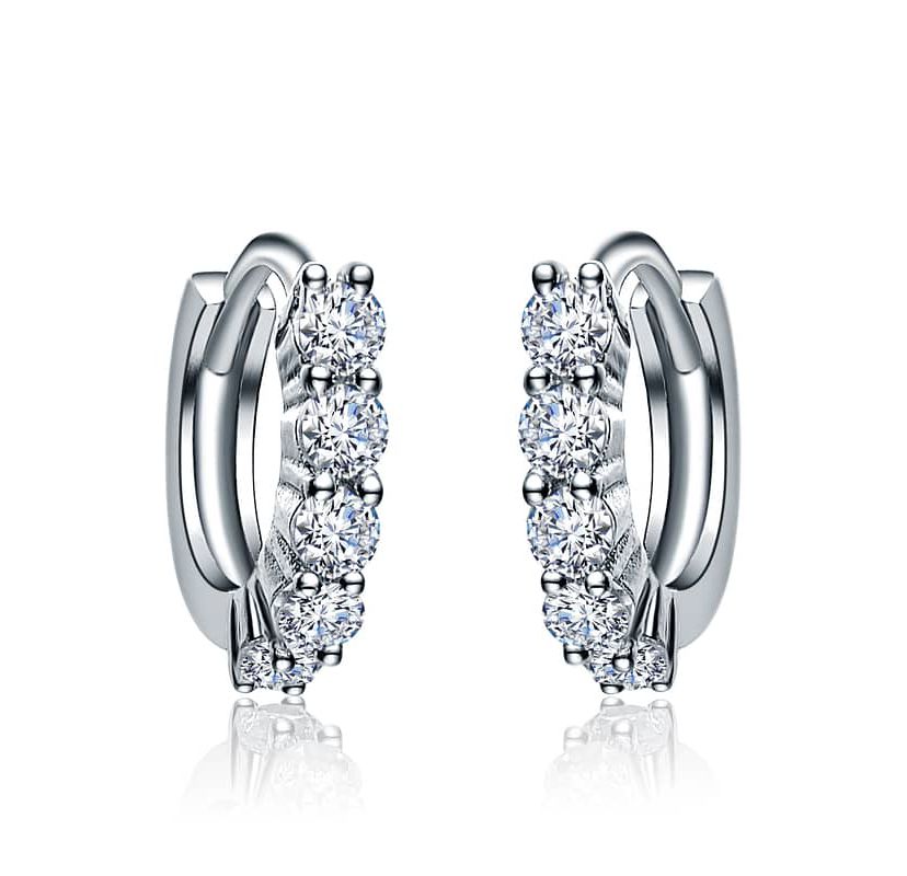 Lab Created Elegant ExtMini Huggie Hoop Earrings with White Gold-Plated Cubic Zirconia