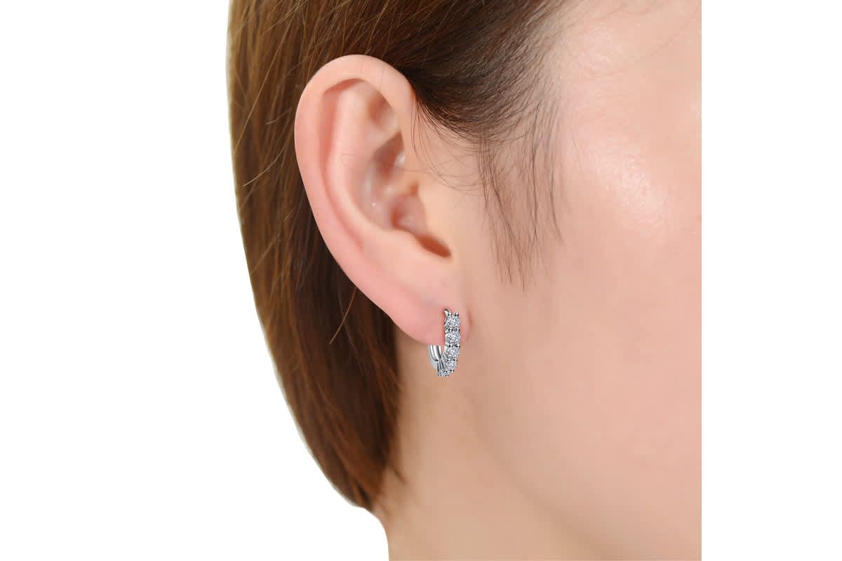 Lab Created Elegant ExtMini Huggie Hoop Earrings with White Gold-Plated Cubic Zirconia