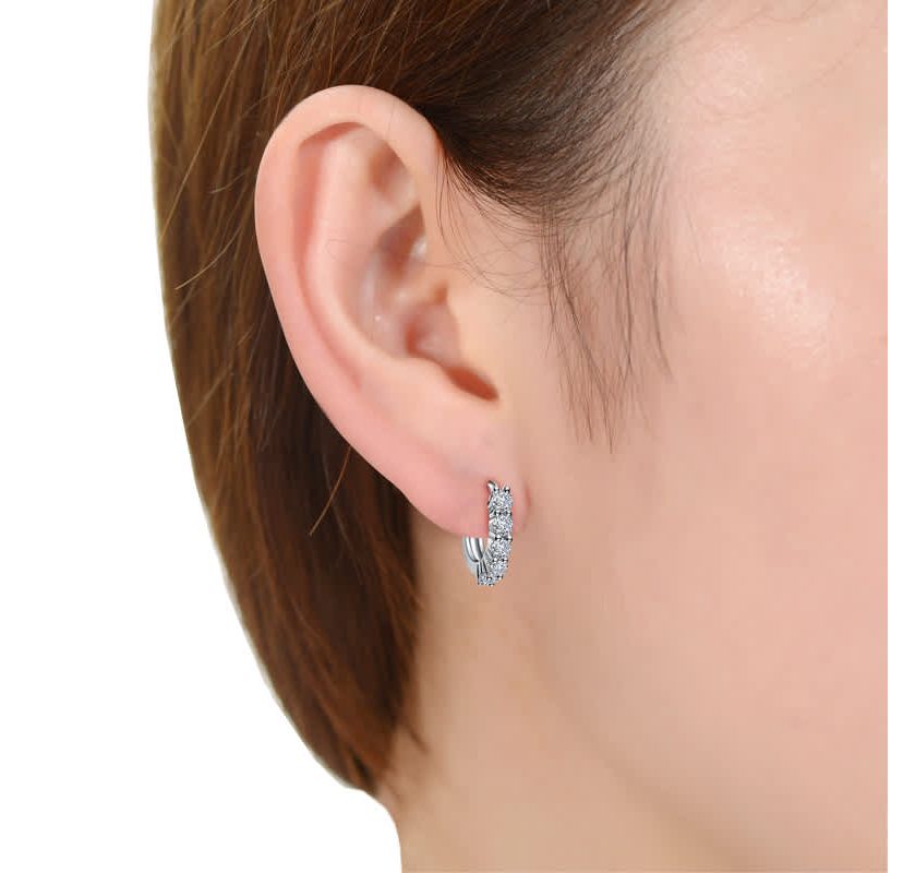 Lab Created Elegant ExtMini Huggie Hoop Earrings with White Gold-Plated Cubic Zirconia