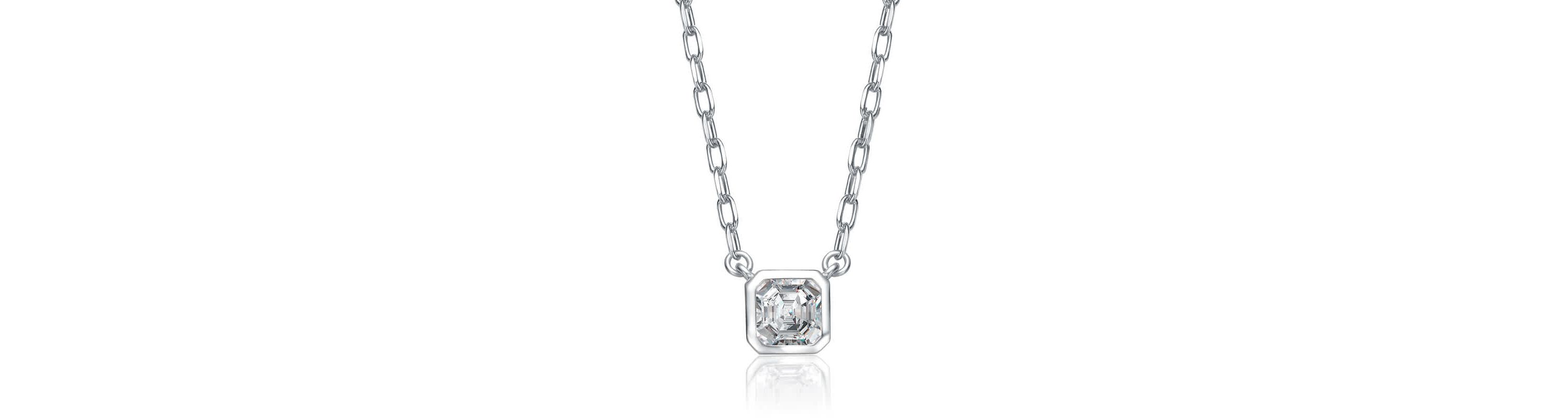 Lab Created Modern Square Asscher-Cut Stud Necklace