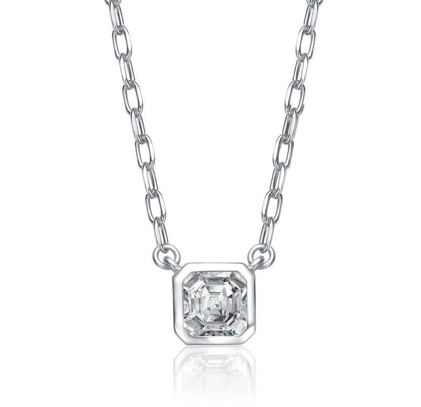 Lab Created Modern Square Asscher-Cut Stud Necklace