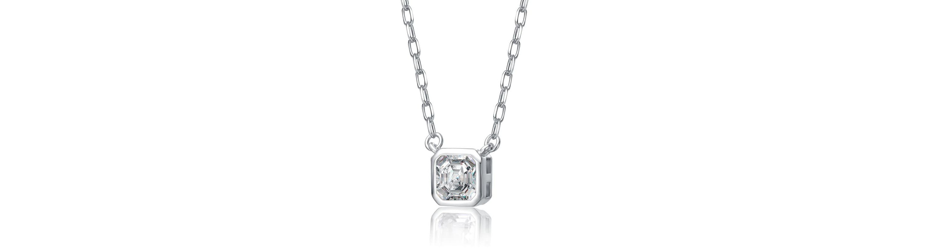 Lab Created Modern Square Asscher-Cut Stud Necklace