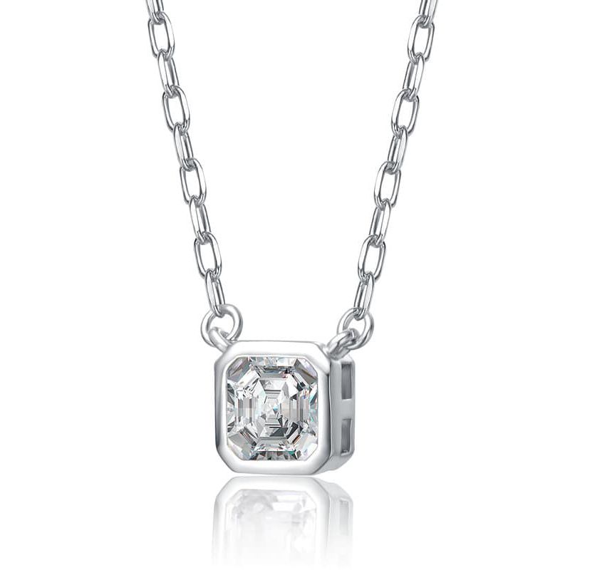 Lab Created Modern Square Asscher-Cut Stud Necklace