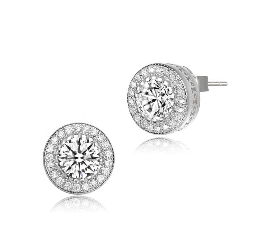 Lab Created Round Halo Stud Earrings with Clear Cubic Zirconia
