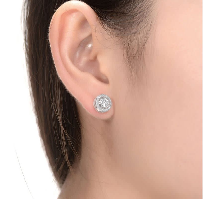 Lab Created Round Halo Stud Earrings with Clear Cubic Zirconia