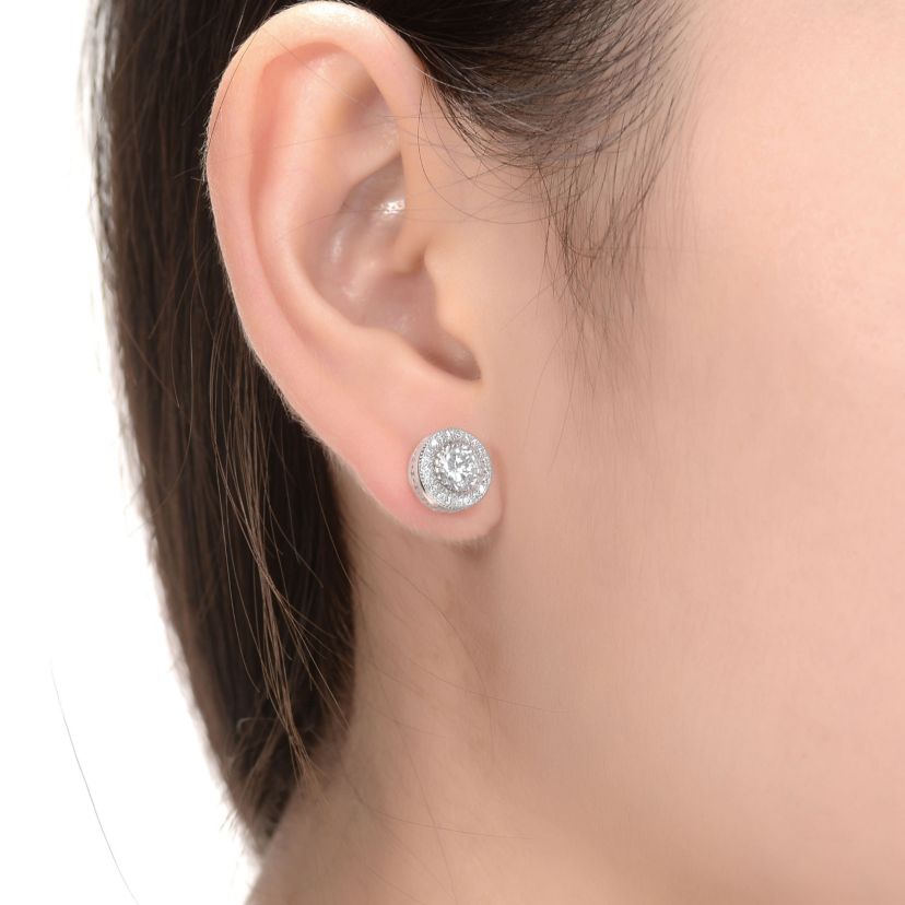 Lab Created Round Halo Stud Earrings with Clear Cubic Zirconia