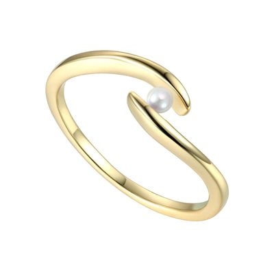 Rozzato Lab Created 14k Gold Plated with White Genuine Freshwater Pearl Ocean Wave Stacking Ring, Sz 8, 7