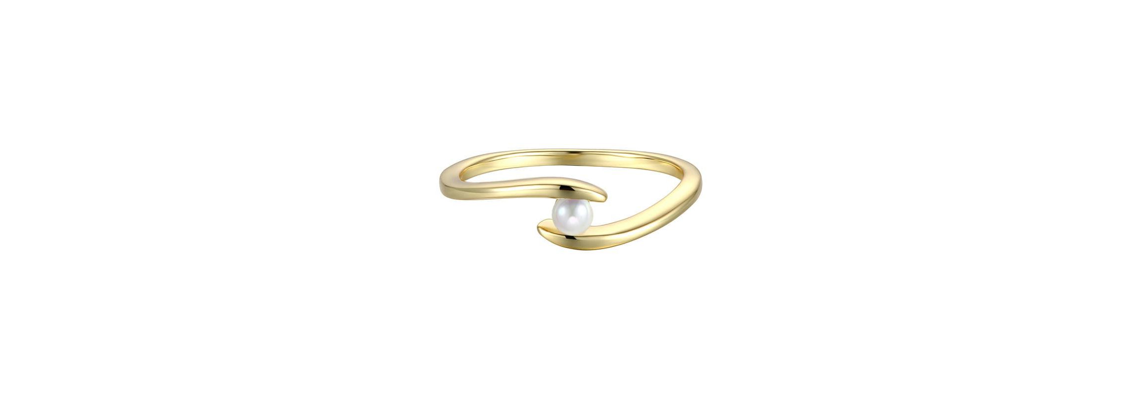 Lab Created 14k Gold Plated with White Genuine Freshwater Pearl Ocean Wave Stacking Ring, Sz 7
