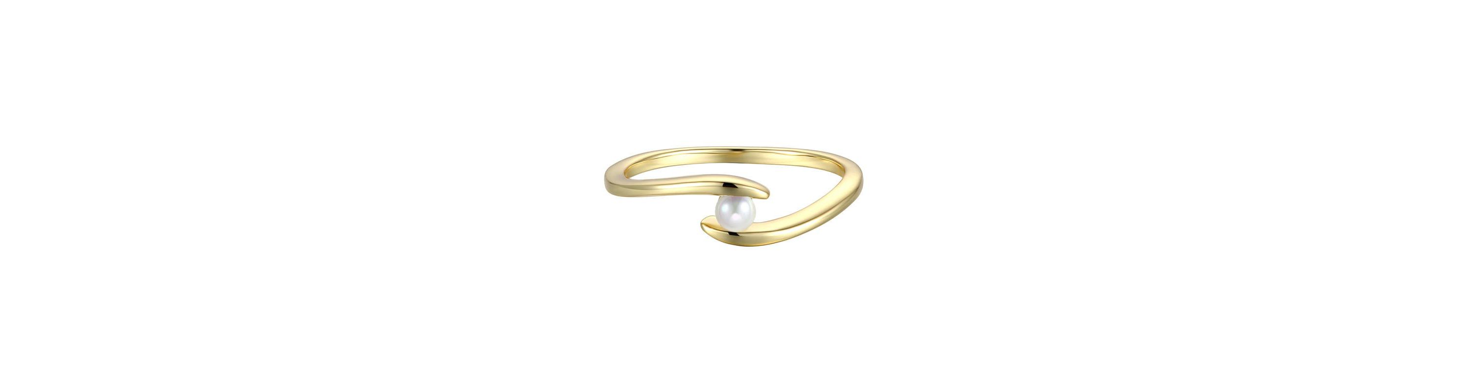 Lab Created 14k Gold Plated with White Genuine Freshwater Pearl Ocean Wave Stacking Ring, Sz 7