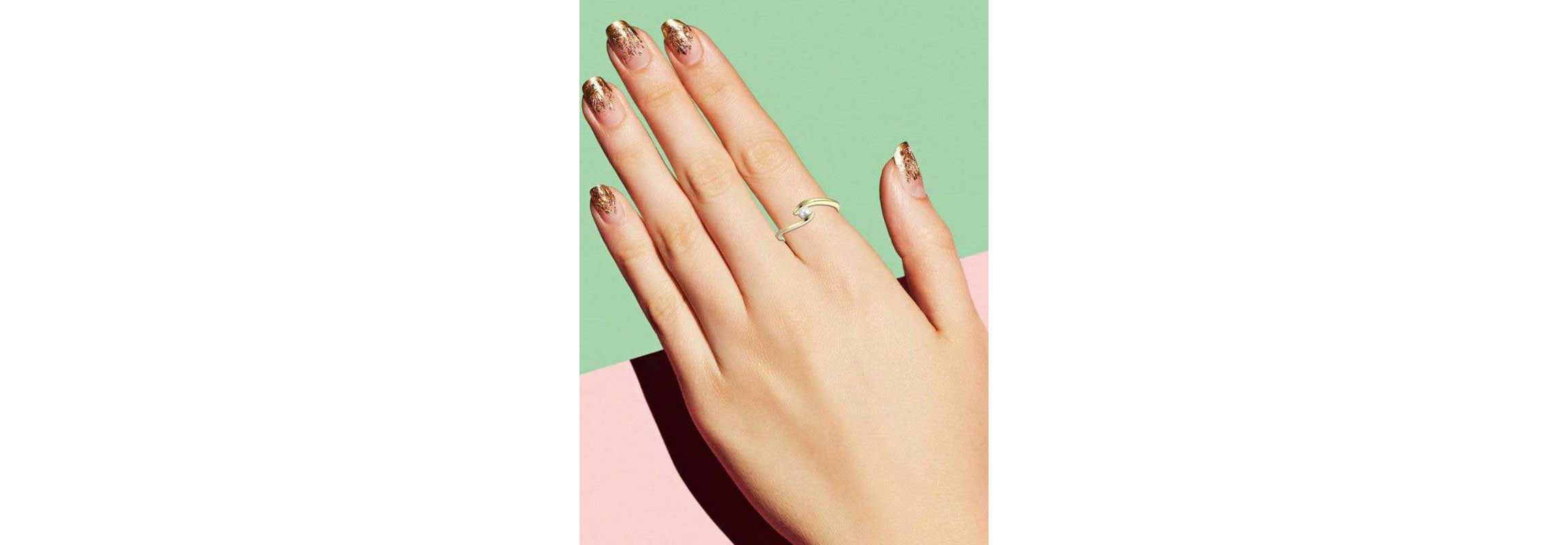 Lab Created 14k Gold Plated with White Genuine Freshwater Pearl Ocean Wave Stacking Ring, Sz 7