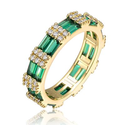 Rozzato Lab Created 14k Yellow Gold Plated with Green & Cubic Zirconia Double Wedding Anniversary Band Eternity Ring