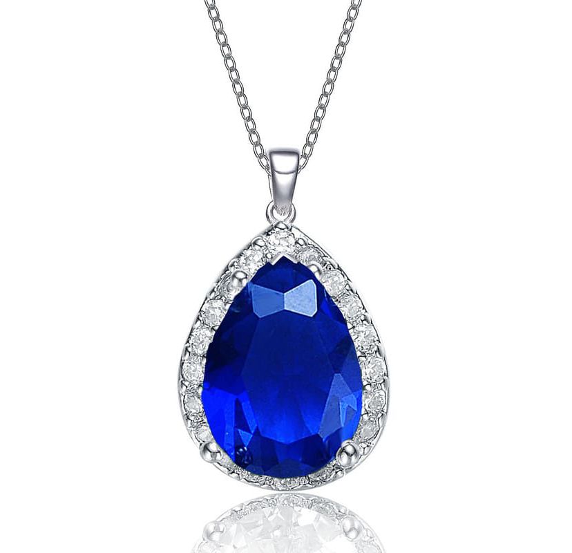 Lab Created Pear-shaped Pendant Necklace with Colored Cubic Zirconia